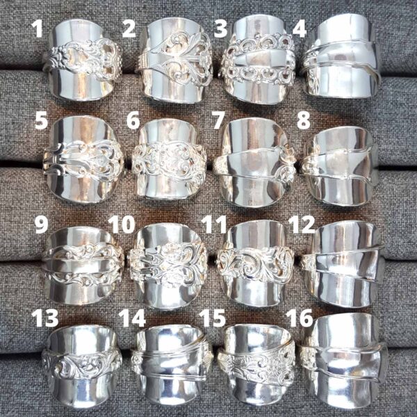 Skedringar i olika modeller - silverring i äkta silver - handgjorda silversmycken från Brokig silversmycken